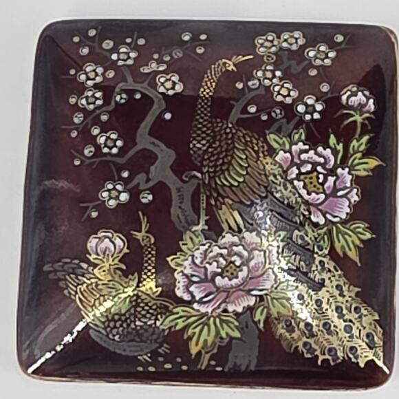 ASAHI trinket Ring Box Jewelry Ceramic Vintage Small 2.75 X 2.75 X 1.5 Peacock - Picture 3 of 12